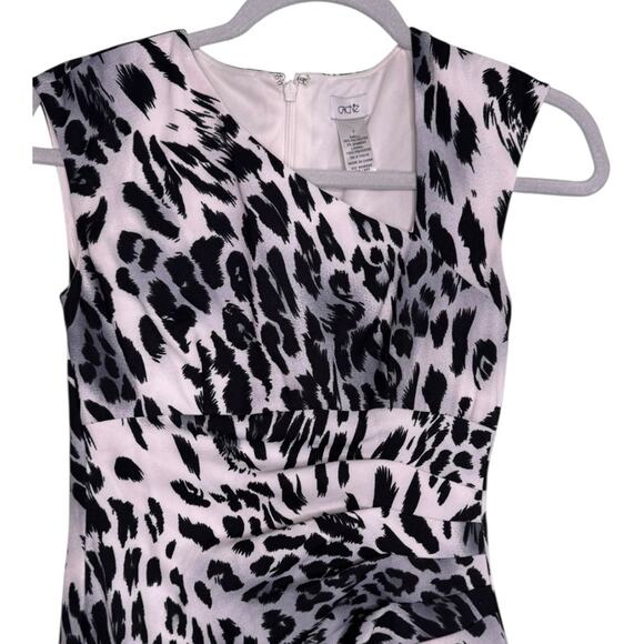 Cache Black White Leopard Print Dress with Asymmetrical Neckline Size 0 - Picture 4 of 8
